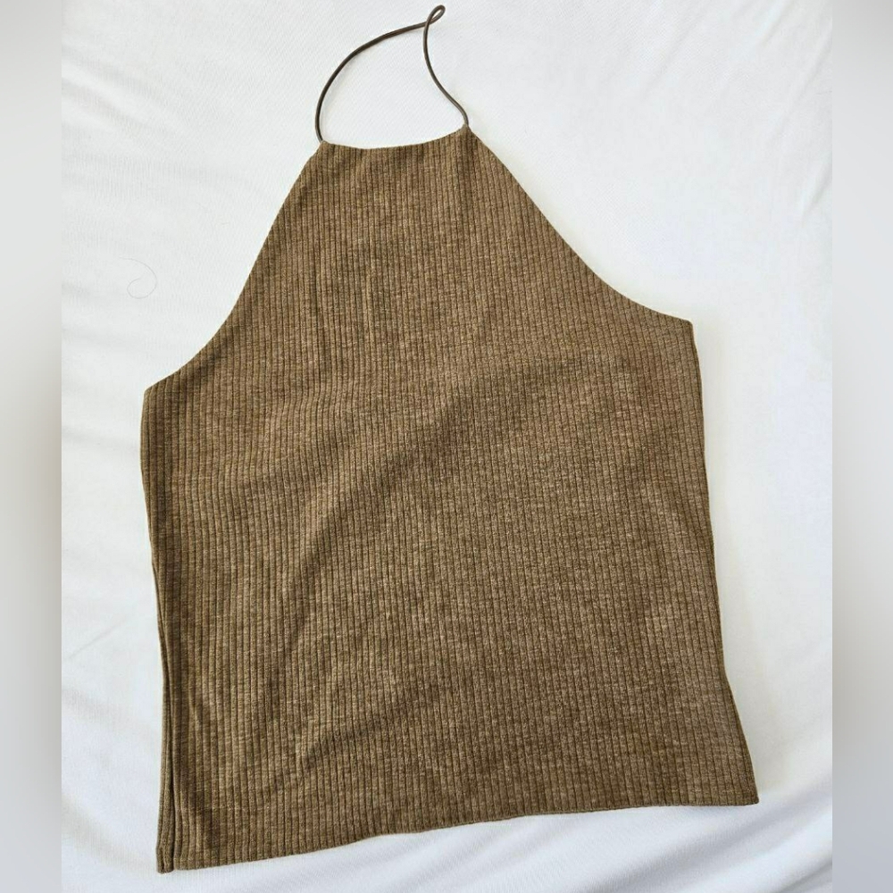 Me To We Khaki Brown Ribbed Halter Top Small